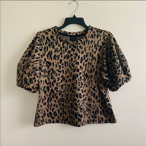 Worthington Leopard Poof Sleeve Blouse Size Large